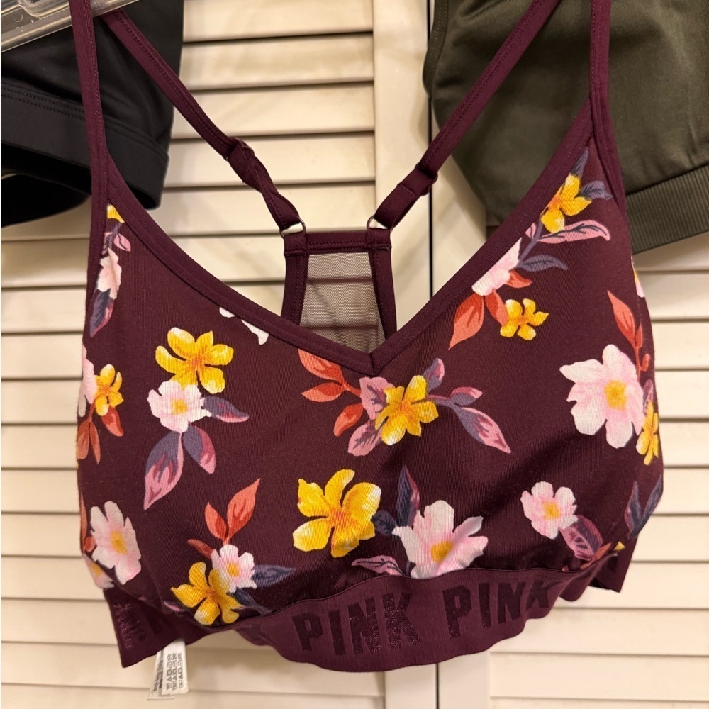 PINK Victoria's Secret Floral Bralette Set - Black, Green, and Purple Lot Sz M - Picture 2 of 15
